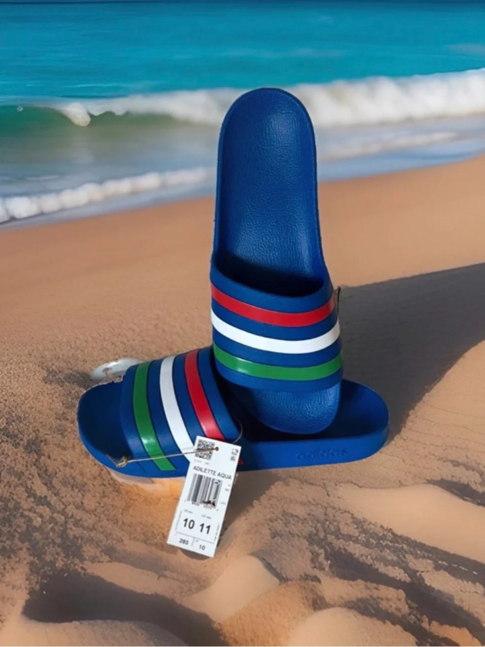 Adidas Adilette Aqua Men’s Size 10 Slide Sandals. Blue/ Multicolor Stripes. NWT